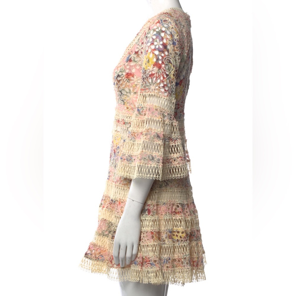 Zimmerman A Line Dress w Crochet Mesh Detailing and Beige w pink & purple Sz 6 - Picture 2 of 11